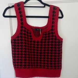 Mango Red and Black Houndstooth Knit Top